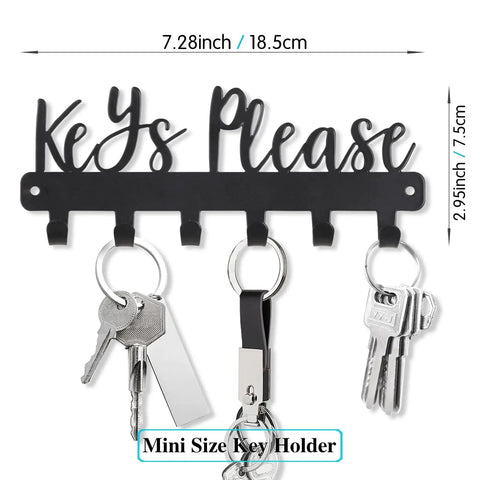 Keys Please Wall Mounted Mini Key Holder Iron Black Decor Rack With Six Hooks For Home Garage Mudroom Hallway Entryway