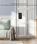 Badass Keyless Entry Lock Set With Fingerprint Scanner And Auto Electronic Keypad Deadbolt Digital Smart Code Setup Featuring Hella Smooth Lever Handle In Matte Black mounted on a white door.