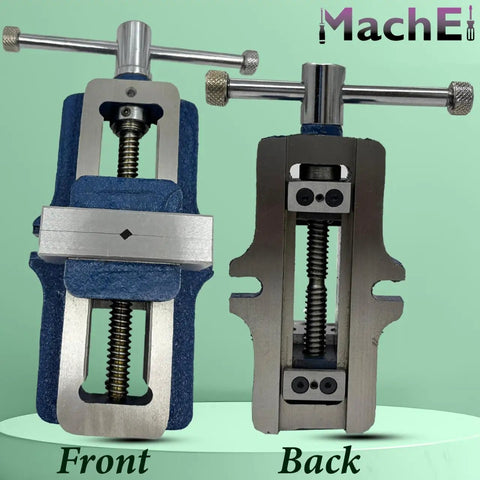 80mm Jaw Width Self Centering Vise With Fixed Base Built Tough Cast Iron Body Blue Finish showing front and back view