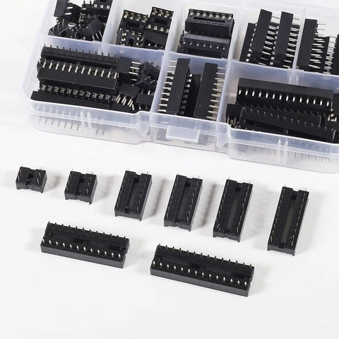 DIP IC Socket Adapter Kit With 6 8 14 16 18 20 24 28 Pin Sockets Solder Type Connector Set in a plastic case