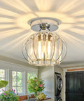 Sleek Modern Semi Flush Mount Ceiling Light Fixture With E26 Base Cool Crystal Mini Chandelier In Chrome