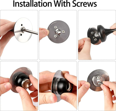 Heavy Duty Magnetic Door Stop Set, 2 Pack, Stainless Steel Black Finish, No Drill Adhesive Door Stops For Wall Or Floor Mount, Strong Tape