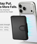 MagSafe Wallet With RFID Blocking Magnetic Card Holder For iPhone 17 16 15 14 13 12 Series attached to phone in Midnight Black