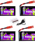 Beefy 900mAh 3.7V JST Battery For RC Drones And Quads with 4-pack and charger, colorful design