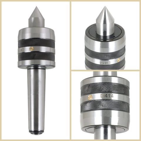 LiGuVCY live bearing tailstock center with MT4 taper, 60° point, knurled grip, D414 mark