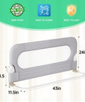 Foldable Toddler Bed Rail Guard With Bulletproof Anchor Strap And Zero Slide Base Design Heavy Duty Grey Toddler Barrier Rails 43x24 inches