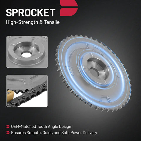 Close-up of sprocket in 4.3L V6 Engine Timing Chain Kit With Sprocket For Chevy And GMC Trucks And Vans 1999 To 2003.