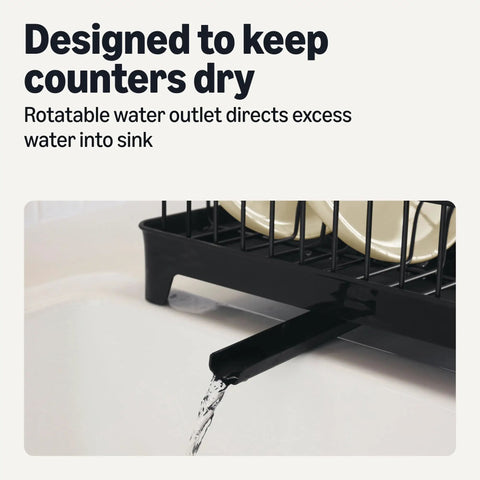 Sleek Stainless Steel Dish Drying Rack Kitchen Counter Organizer Rust Resistant Space Saver With Drain Board Rotatable Spout Easy Peasy Cleanup Fits 10 Pieces For Your Nifty Spot Black