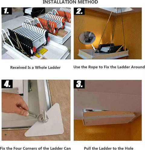 Installation method for Heavy Duty Electric Pull Down Attic Ladder With Remote Control Fold Away Loft Staircase.