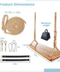 Heavy Duty Wooden Tree Swing For Adults And Kids, 500 Lb Load Capacity, 118 Inch Adjustable Hemp Rope Straps, Elm Wood Seat With Natural Grain