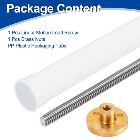 250mm Tr4X1 Lead Screw With Brass Nut For 3D Printer Upgrades, 1mm Pitch And 1mm Lead, 304 Stainless Steel Rod, Silver Finish, Includes Plastic Packaging Tube