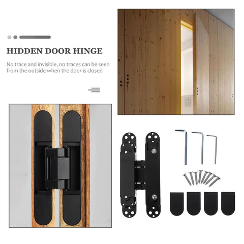Heavy Duty Built Tough Invisible Door Hinge With 3D Adjustable Metal Cross Hinge And 180 Degree Swing Supports 40kg Load Concealed Door Hardware For Wooden Doors And Frames Left Or Right Opening shown installed in wooden door