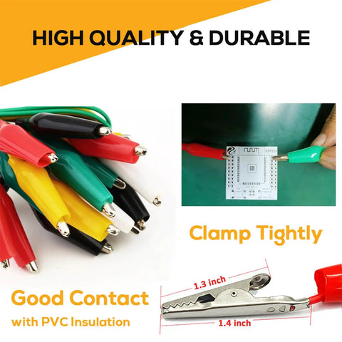 Crocodile Clip Test Lead Kit, 20 Pcs Dope Pro Grade Alligator Clips with Five Color Insulated Jumper Wires and Testing Probes