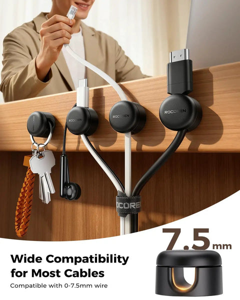 Ultimate Cable Management Kit with magnetic clips and Velcro straps under desk use