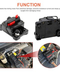 Beefy 50 Amp Marine Circuit Breaker With Manual Reset For Trolling Motors Boats And ATVs Waterproof 12V To 48VDC Power Protector Fuse Ignition Protected SAE J1625 J1171 UL1500, installed on battery