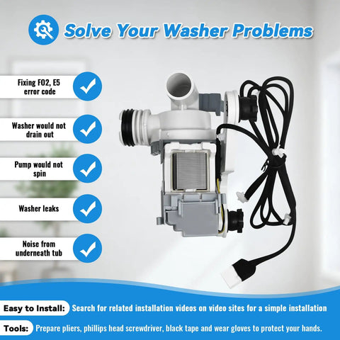 Premium Washer Drain Pump Assembly Replaces DC97 19289F PX3516 01 showing installed features for fixing washing machine issues.