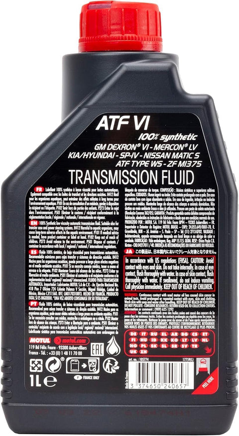 100 Percent Synthetic Dexron VI Automatic Transmission Fluid For Modern Automatics And Power Steering Systems With Smooth Shifting And Anti Wear Protection Dexron VI Compatible High Performance ATF 1 Liter black bottle