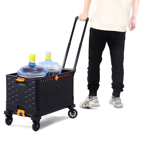 Collapsible Crate On Wheels Folding Hand Truck Set No Assembly Required Rollin Cart for groceries and bottles