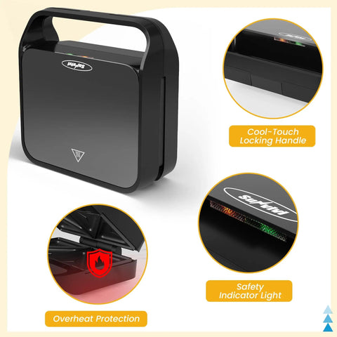Royalcraft 3-in-1 Electric Sandwich Maker & Waffle Grill, 850W Panini Press with cool-touch handle and safety indicator light.