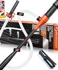 No Sweat Portable Cordless Fuel Transfer Pump Battery Operated Gas Siphon Tool For Roadside Emergencies And Outdoor Adventures Lightweight Compact Design with 47 inch discharge hose and 23 inch suction tube.