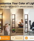 Floor Lamp With Shelves And LED USB Type C Ports Built In AC Outlet Three Color Temperatures in living room, bedroom, office