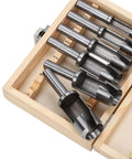 Industrial Deep Plug Cutter Set For Woodworking Six Piece Three Eighths Inch To One Inch Round Shank High Speed Carbon Steel