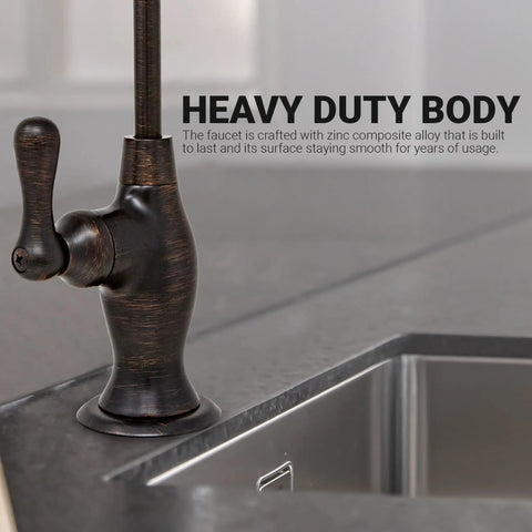 Close-up of No Airgap NSF Certified RO Faucet For Clean Drinking Water in Venetian Bronze next to kitchen sink countertop.
