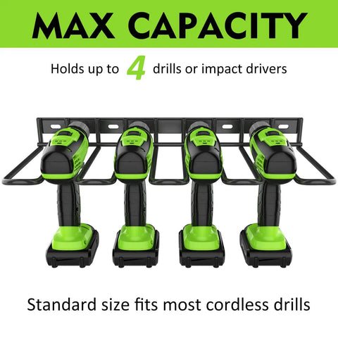 Power Tool Organizer With Wall Mount Drill Holder Thickened Rack Heavy Duty 50 Lb Garage Storage showing 4 drills