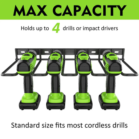 Power Tool Organizer Wall Mount With Adjustable Design For Garage Storage And Quick Access, Heavy Duty Tool Rack holding 4 drills