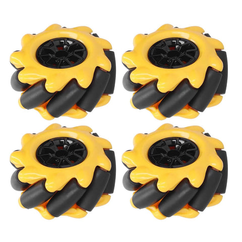 Four-pack 48mm Mecanum wheels for DIY robots with rubber grip for smart car projects.