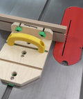 Table saw with ZEROPLAY guide system for precise milling, shown in operation with MATCHFIT hardware components visible
