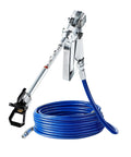 Pro Move Airless Paint Spray Gun And Hose Kit Featuring 3600 PSI Pressure Rating with blue hose and spray gun.