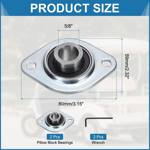 Two Pack Pillow Block Bearings With Five Eighth Inch Bore Flange Mounted Housing And Wrench Steel Set Screw Insert Ball Bearings SBPFL202-10 showing dimensions