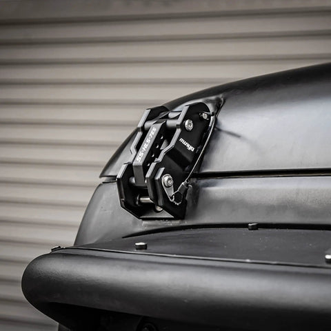Aluminum Hood Latches Replacement For Jeep Wrangler JK/JKU 2007-2017, JL/JLU 2018+ And Gladiator 2020+, painted black, installed on vehicle