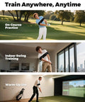 Golfers using adjustable golf swing trainer arm band for all skill levels keeps arms connected and fixes chicken wing outdoors and indoors