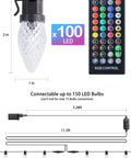 Smart RGB C9 LED Christmas Lights 66ft Music Sync With App Control diagram showing bulb, controller, and connections.