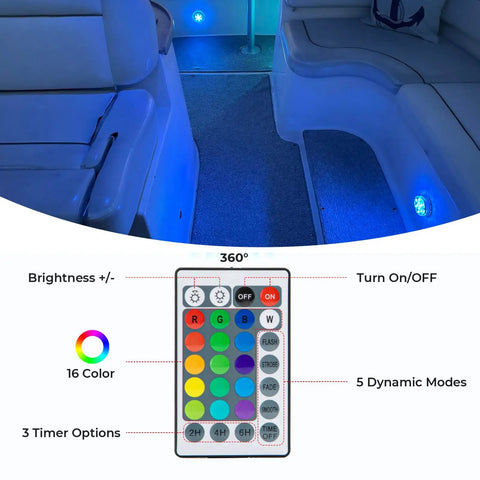 Rechargeable Boat Lights With USB Charging, Dope Color RGB LED Interior Deck Lights installation with remote features.