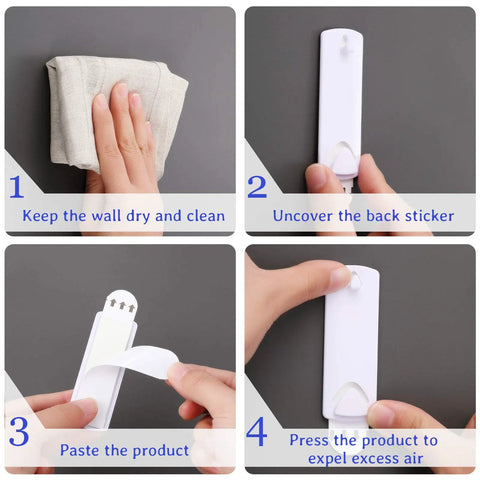 Steps to apply Damage Free Adhesive Picture Hangers 20 Pack No Nails Mounts That Hold Up To 4 Lbs Each For Home Bathroom Kitchen Doors