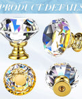 Crystal Drawer Knobs 30mm Diamond Glass Cabinet Pulls With Screws 30 Piece Gold Clear Hardware Set For Kitchen Office And Bathroom Cabinets Durable Gem Glam Hardware four views
