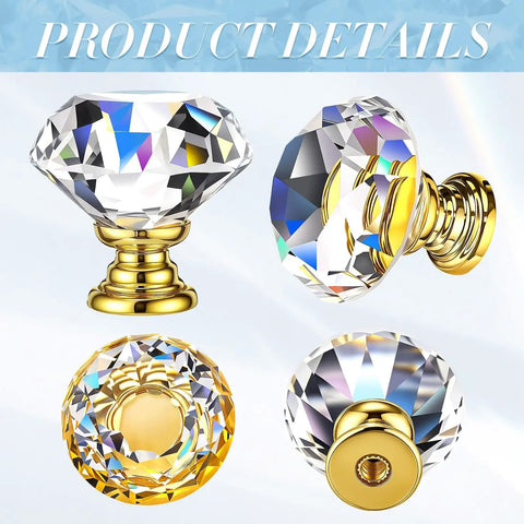 Crystal Drawer Knobs 30mm Diamond Glass Cabinet Pulls With Screws 30 Piece Gold Clear Hardware Set For Kitchen Office And Bathroom Cabinets Durable Gem Glam Hardware four views