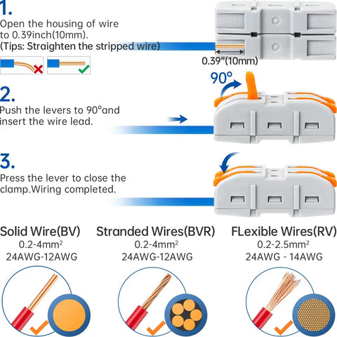 20 Pcs 1 Conductor Inline Wire Connectors For 24 To 12 AWG Circuits, Compact Splice Levers, Orange Insulated Quick Connectors For Safe Electrical Wiring And Reliable Connections