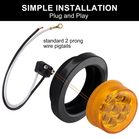 Trucker Grade 2 Inch Round LED Marker Lights 20 Pack Amber and Red With Reflectors Sealed Flush Mount Grommets 2 Prong Wire Pigtails