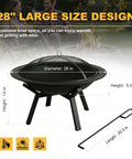 Heavy Duty Round Steel Wood Burning Fire Pit For Backyard And Patio Or Camping Bonfires 28 Inch Black Finish With Mesh Spark Screen