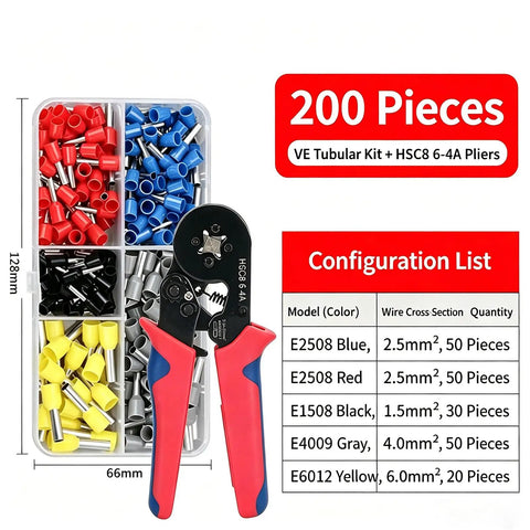 Top Notch 200 Pcs Yoejuytr VE Terminal Wire Ferrules Kit With Insulated Cord End Terminals All Copper Wire Connectors Crimping Tool And Storage Case For Serious Electrical Jobs, 2.5-6.0mm²