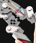 Close-up of 18 In 1 Foldable Wire Stripper Tool With Crimpers And Cutters, showing wire stripping and ergonomic handles