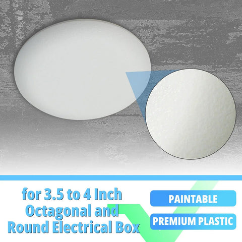 Paintable White Ceiling Box Cover Plate For 3.5 To 4 Inch Octagonal And Round Electrical Boxes With Invisible Screws