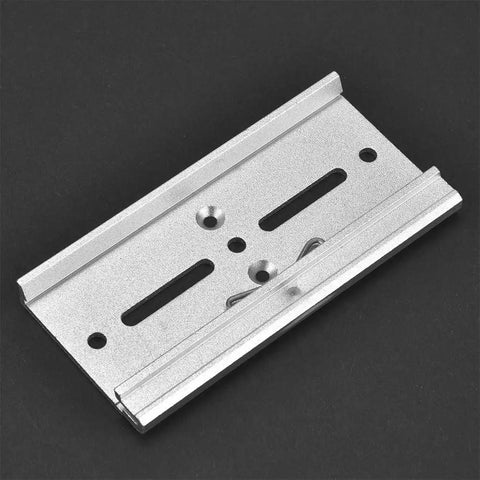 Heavy Duty 35mm Aluminum DIN Rail Fixed Clamp Mounting Clip for Relay Panels, 100mm Frosted Design on black background