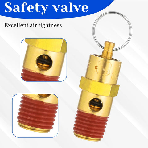 2-pack brass 1/4-inch NPT air compressor safety relief valves with red threaded ends