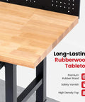 Close-up of the Beefy Heavy Duty Rolling Garage Workbench with 60x22 inch rubberwood top and metal legs, showing durability and quality.