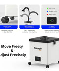 Beefy Solder Fume Extractor With 100W Motor And 200 Cubic Meters Per Hour Airflow showing swivel casters and gooseneck hose